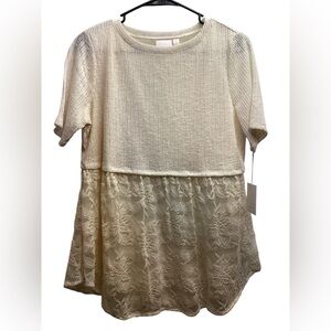 LAUREN CONRAD Cream Lace Knit Top